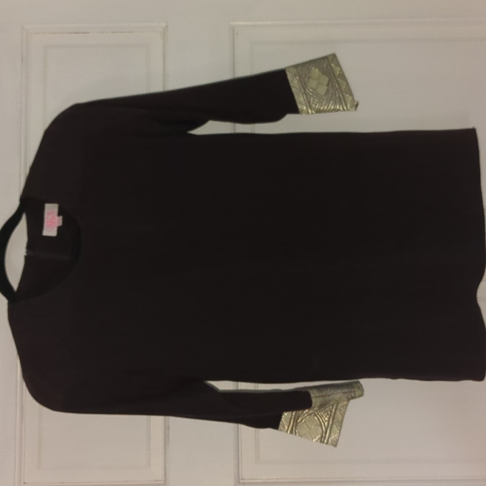 AKA New York soft  silky rayon and cotton top with silver and gold sleeve trim
